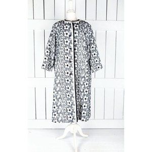 Vintage Herbert Levy black white embroidered floral coat long floral trapeze